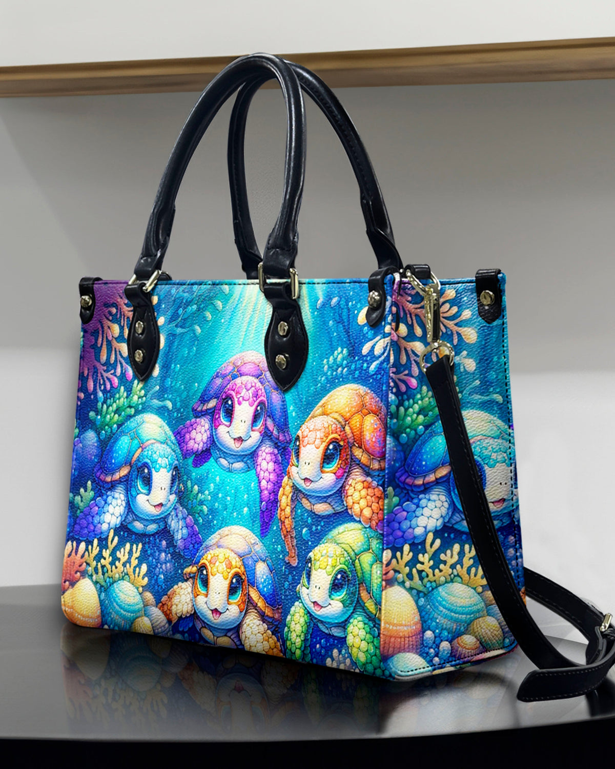 BLISSCORNERS OCEAN TURTLES LEATHER HANDBAG