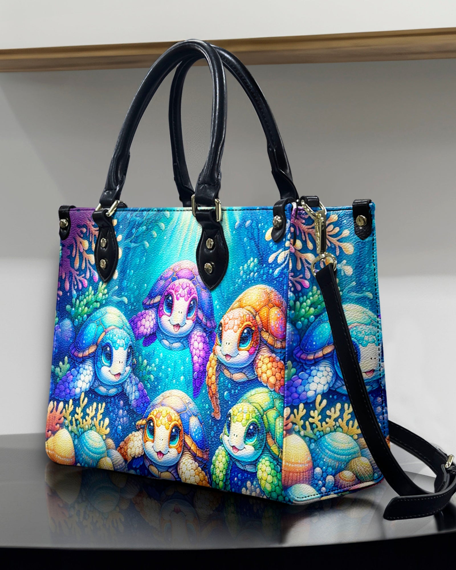 BLISSCORNERS OCEAN TURTLES LEATHER HANDBAG