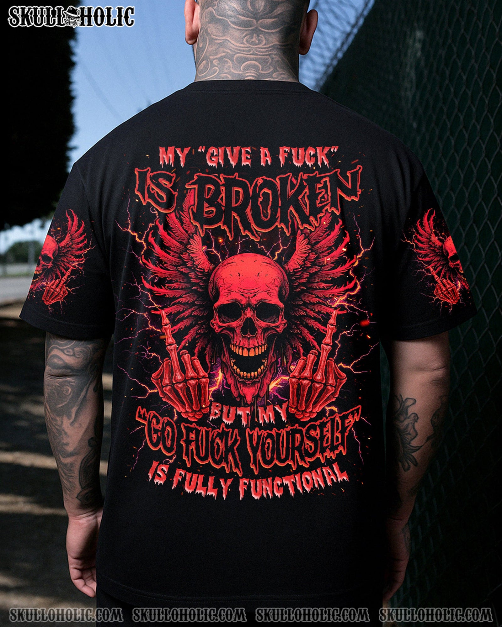 BLISSCORNERS MY GIVE A F IS BROKEN SKULL WINGS ALL OVER PRINT