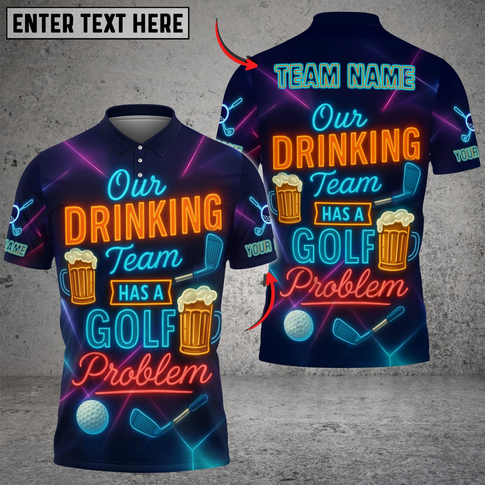 Blisscorners Neon Beer Funny Golf Polo Shirt, Custom Name & Team Name Golf 3D Shirts