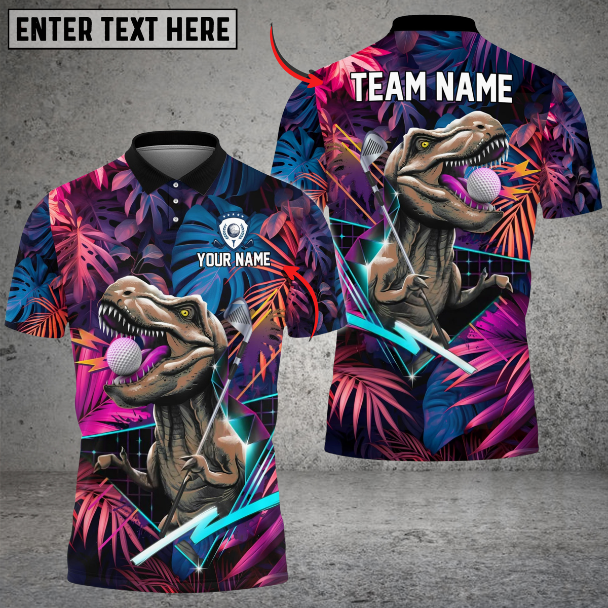 Blisscorners Jurassic Swing Golf Polo Shirt, Custom Name &amp; Team Name Golf 3D Shirts