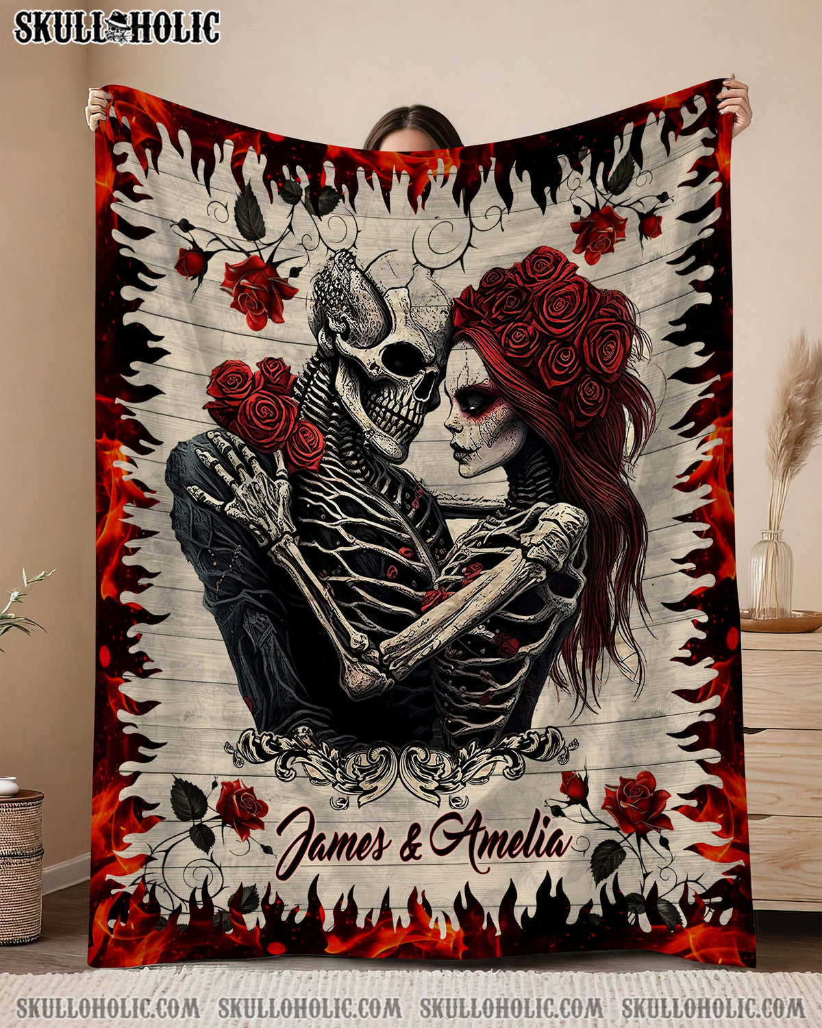BLISSCORNERS PERSONALIZED SKELETON COUPLE FLEECE BLANKET