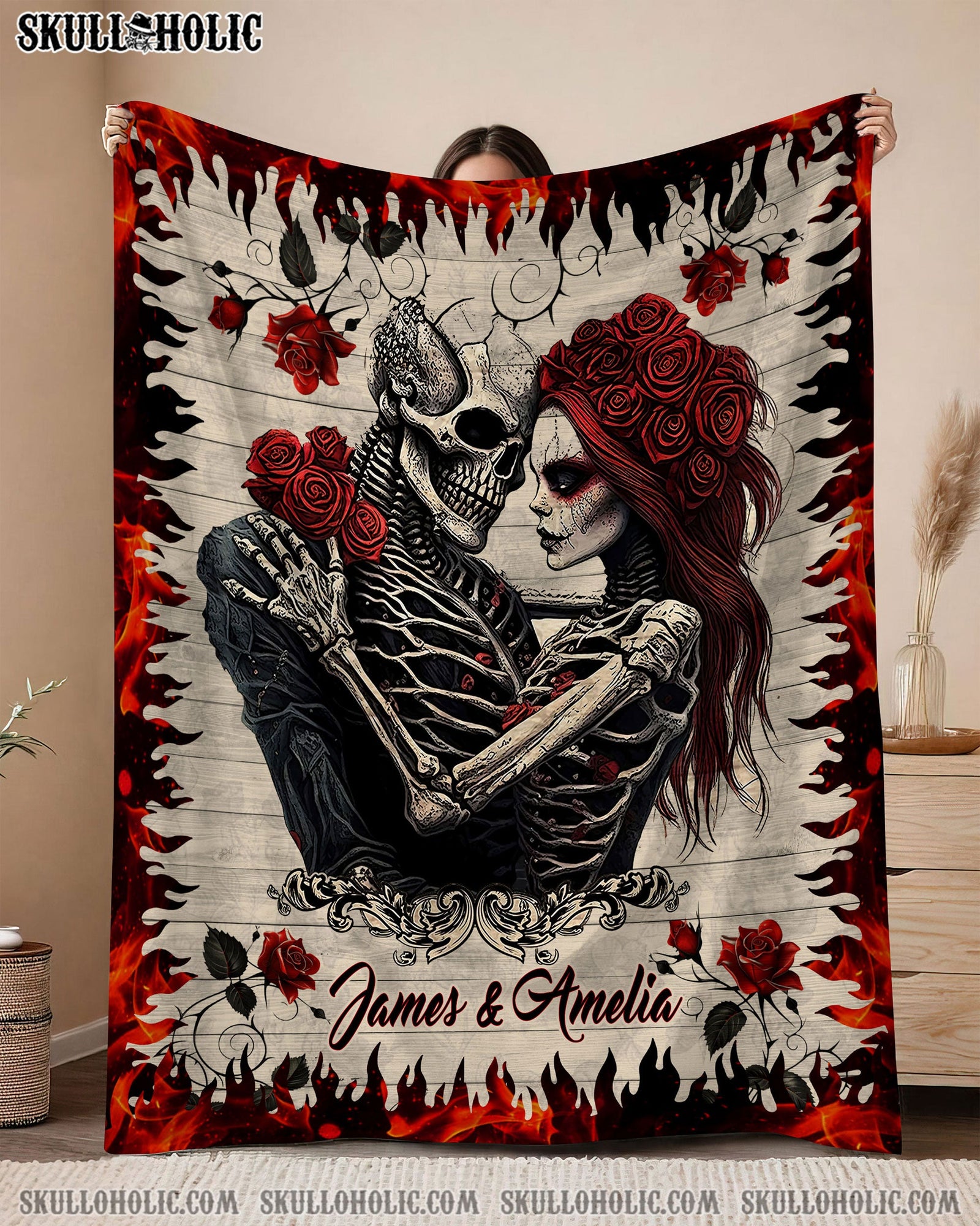 BLISSCORNERS PERSONALIZED SKELETON COUPLE FLEECE BLANKET