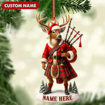 Blisscorners Personalized Scottish Deer Ornament, Custom Name Highland Bagpiper Christmas Decoration LM0411