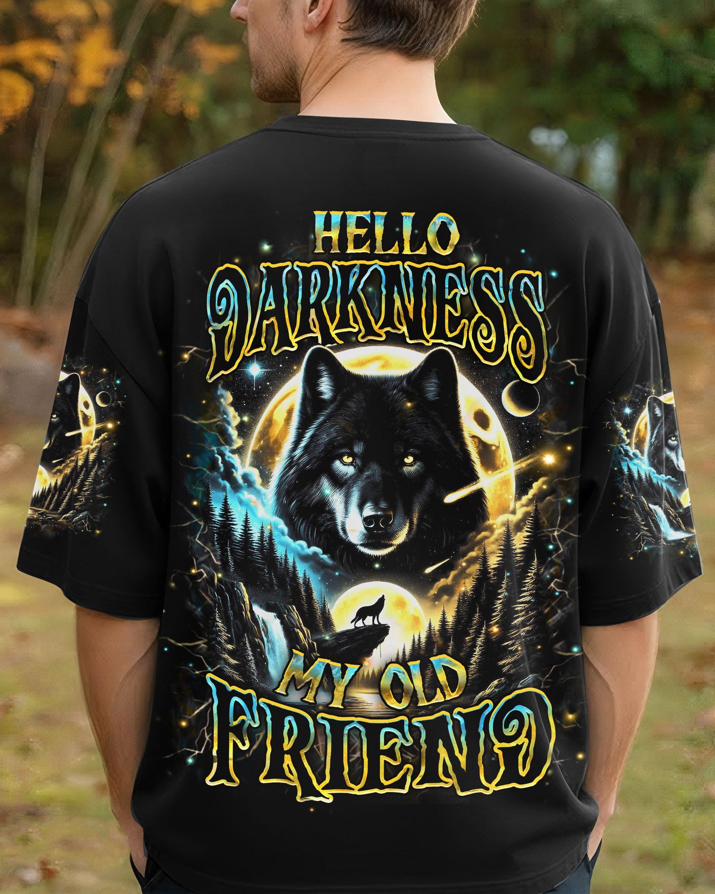 BLISSCORNERS HELLO DARKNESS MY OLD FRIEND WOLF ALL OVER PRINT