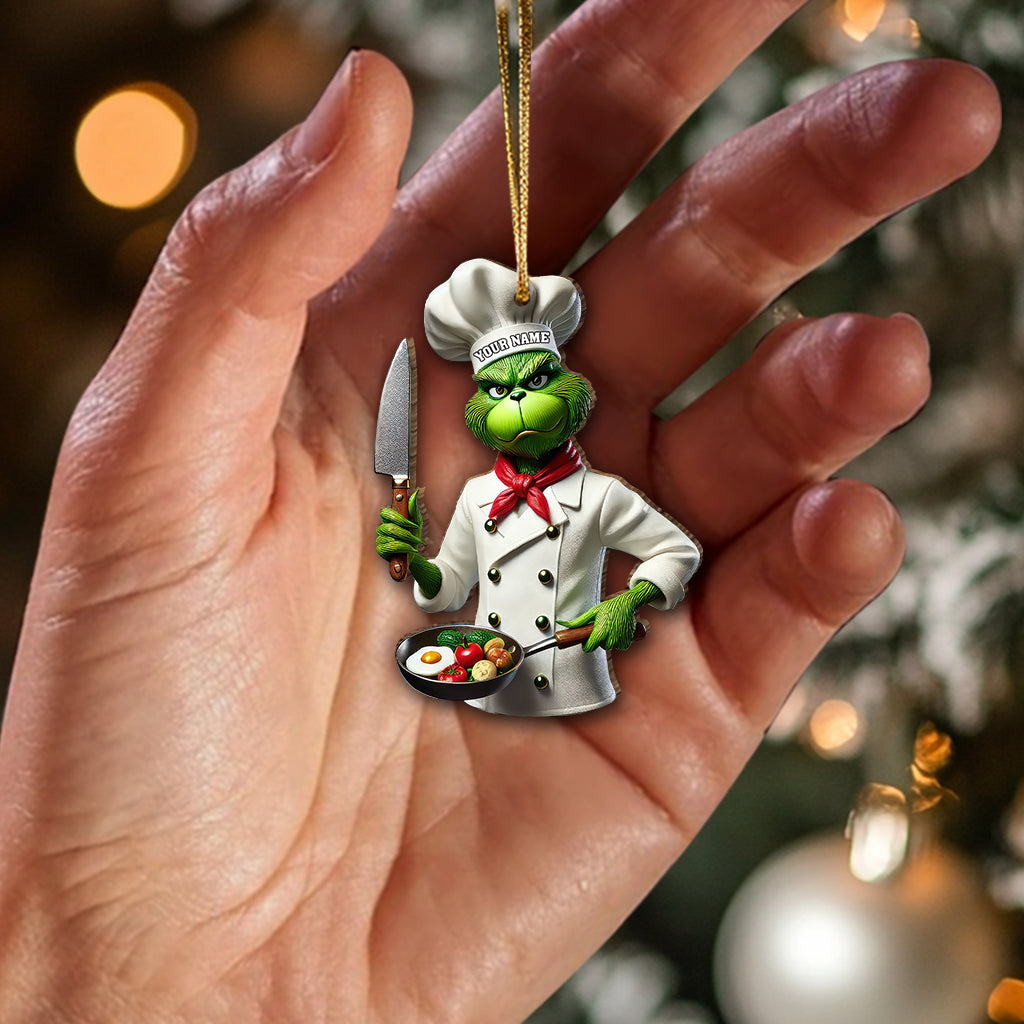 Blisscorners Custom Name Chef Grinch Ornament, Christmas Gift for Cooking Lover2D Flat LM2111