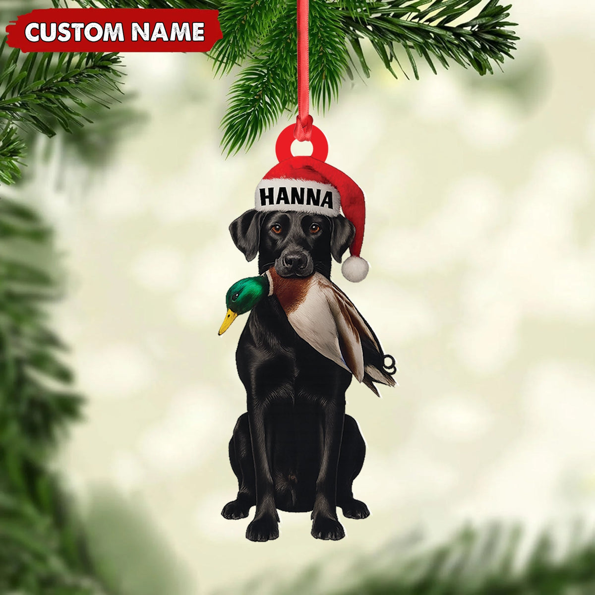 Blisscorners Personalized Hunting Dog Christmas Ornament with Duck - Custom Name Lab Retriever Holiday Decor LM0411