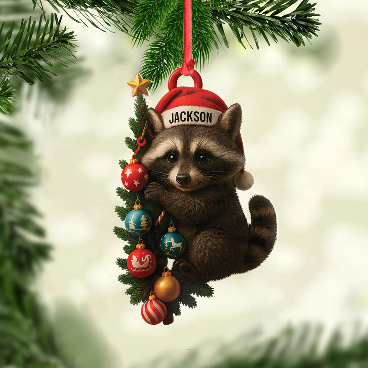 Blisscorners Personalized Raccoon Acrylic Christmas Ornament - Cute Holiday Gift - Perfect Gift for Kids & Animal Lovers LM0411