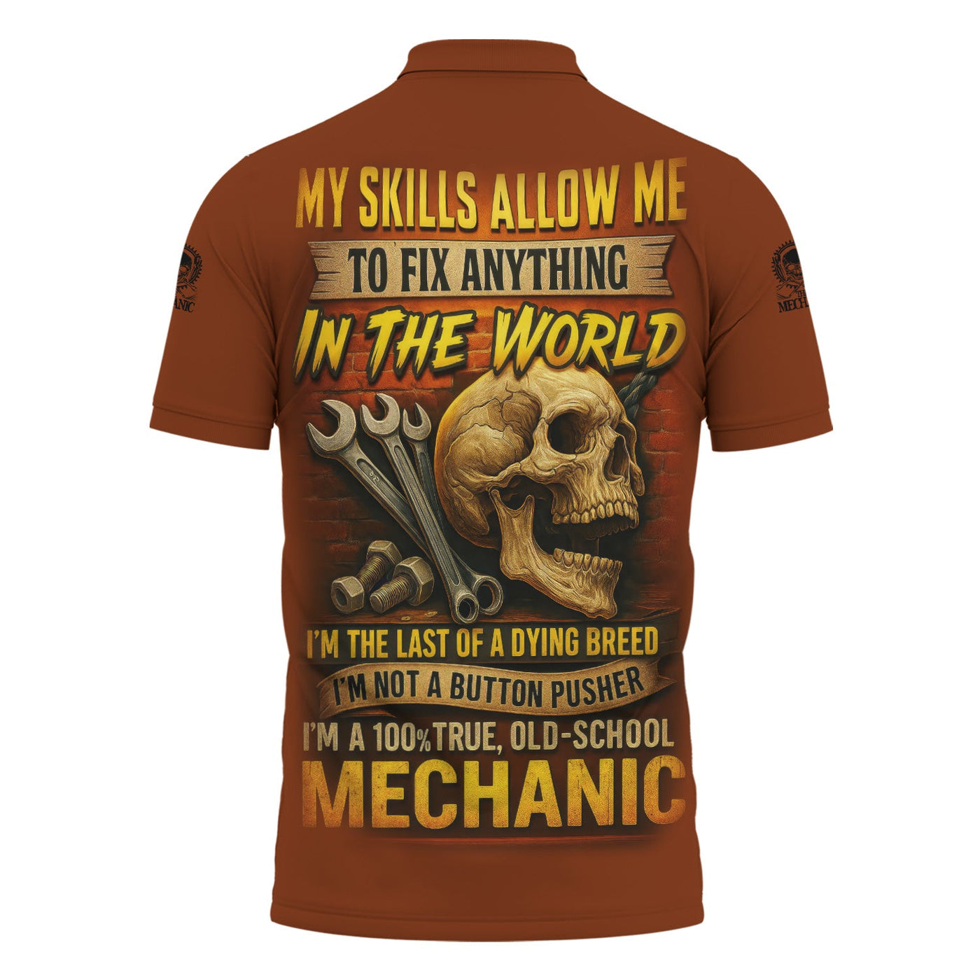 Blisscorners Personalized Mechanic Shirt, My Skills Allow Me To Fix Anything In The World, Skull and Wrench Design, Gift For Men