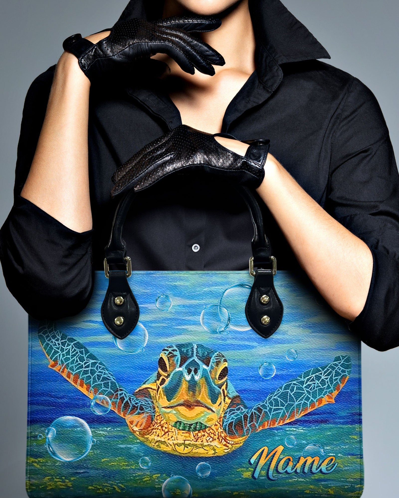 BLISSCORNERS PAINTING TURTLE LEATHER HANDBAG