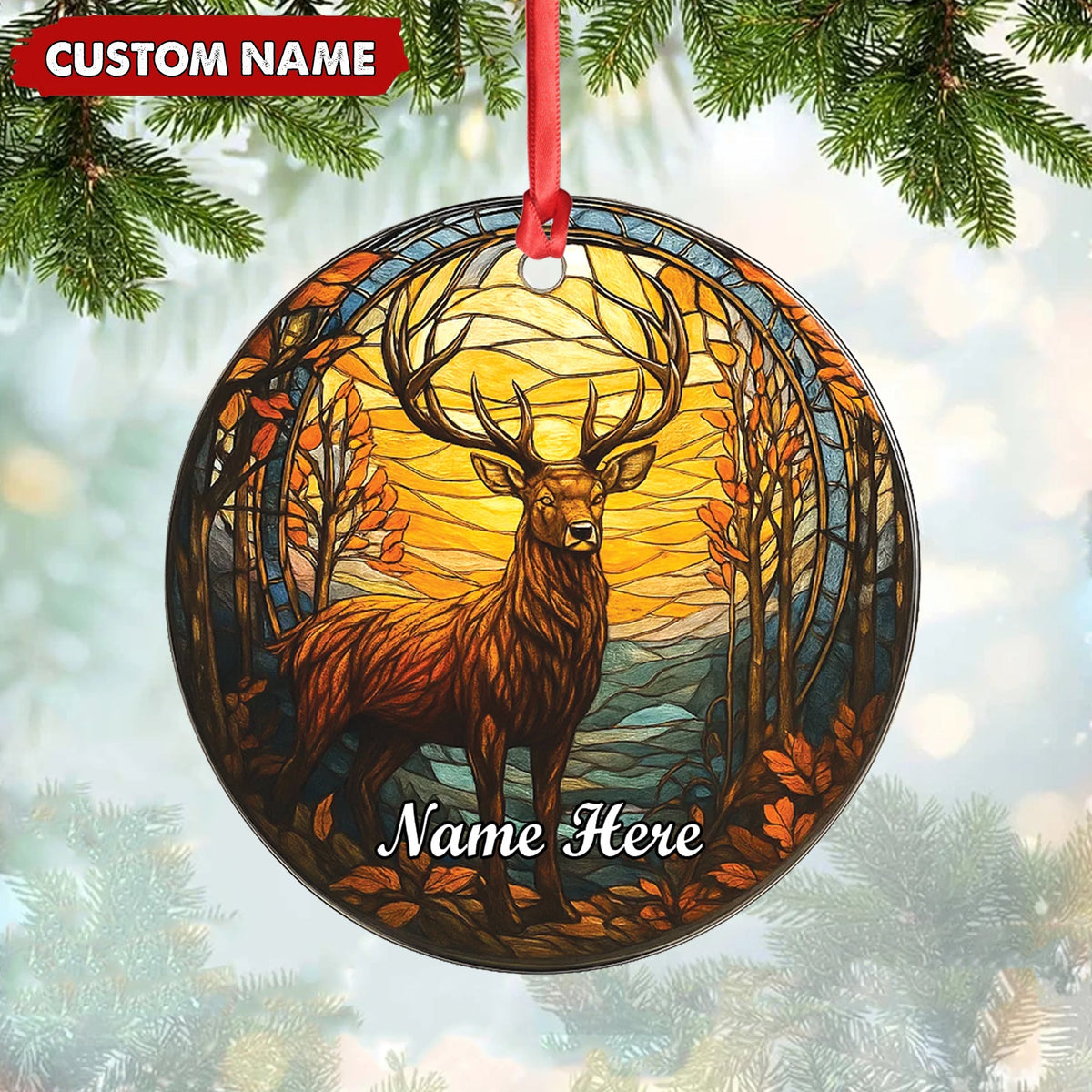 Blisscorners Personalized Deer Ornament, Custom Name Christmas Decoration, Rustic Woodland Animal Ornament for Holiday Tree LM0411