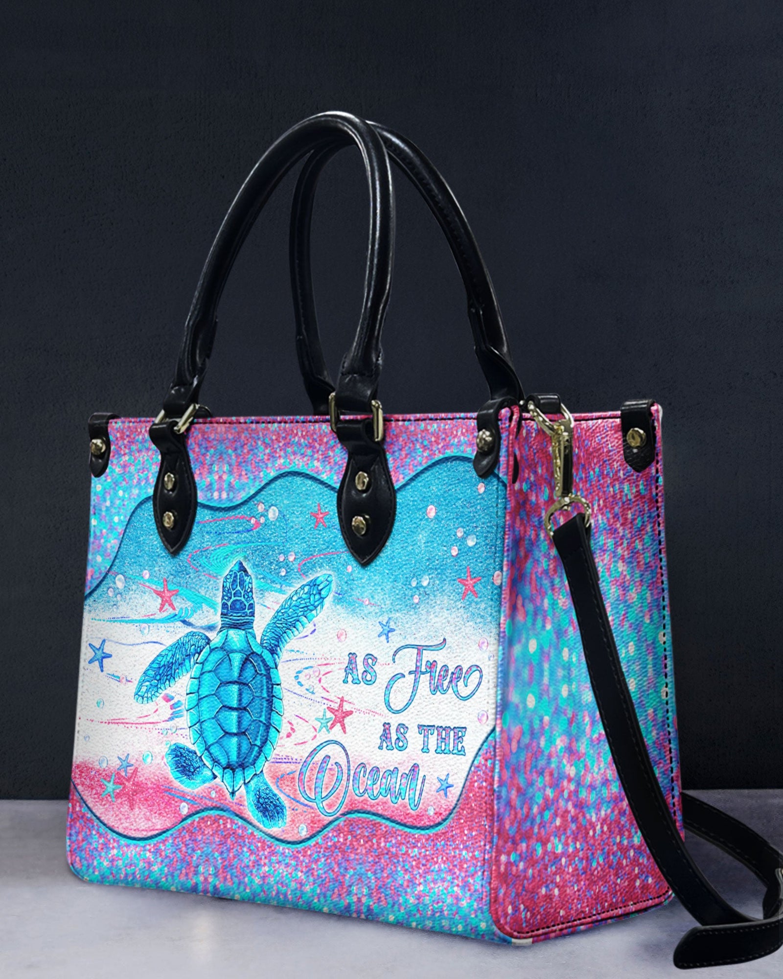 BLISSCORNERS AS FREE AS THE OCEAN TURTLE LEATHER HANDBAG