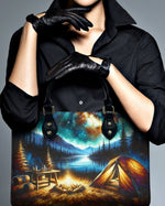 BLISSCORNERS CAMPING SCENE UNDER STARRY NIGHT SKY LEATHER HANDBAG