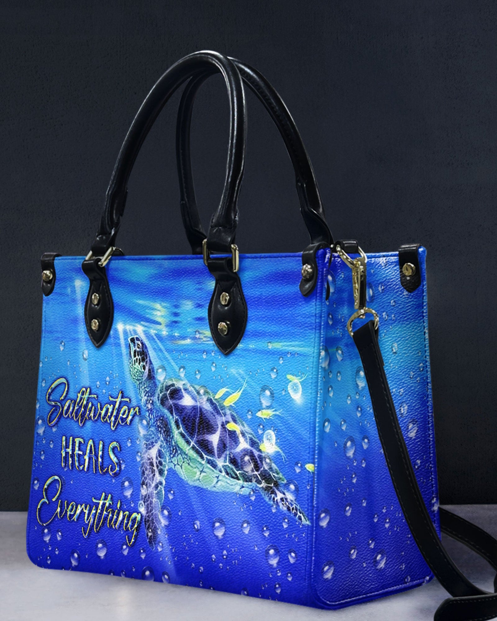 BLISSCORNERS SALTWATER HEALS EVERYTHING TURTLE LEATHER HANDBAG