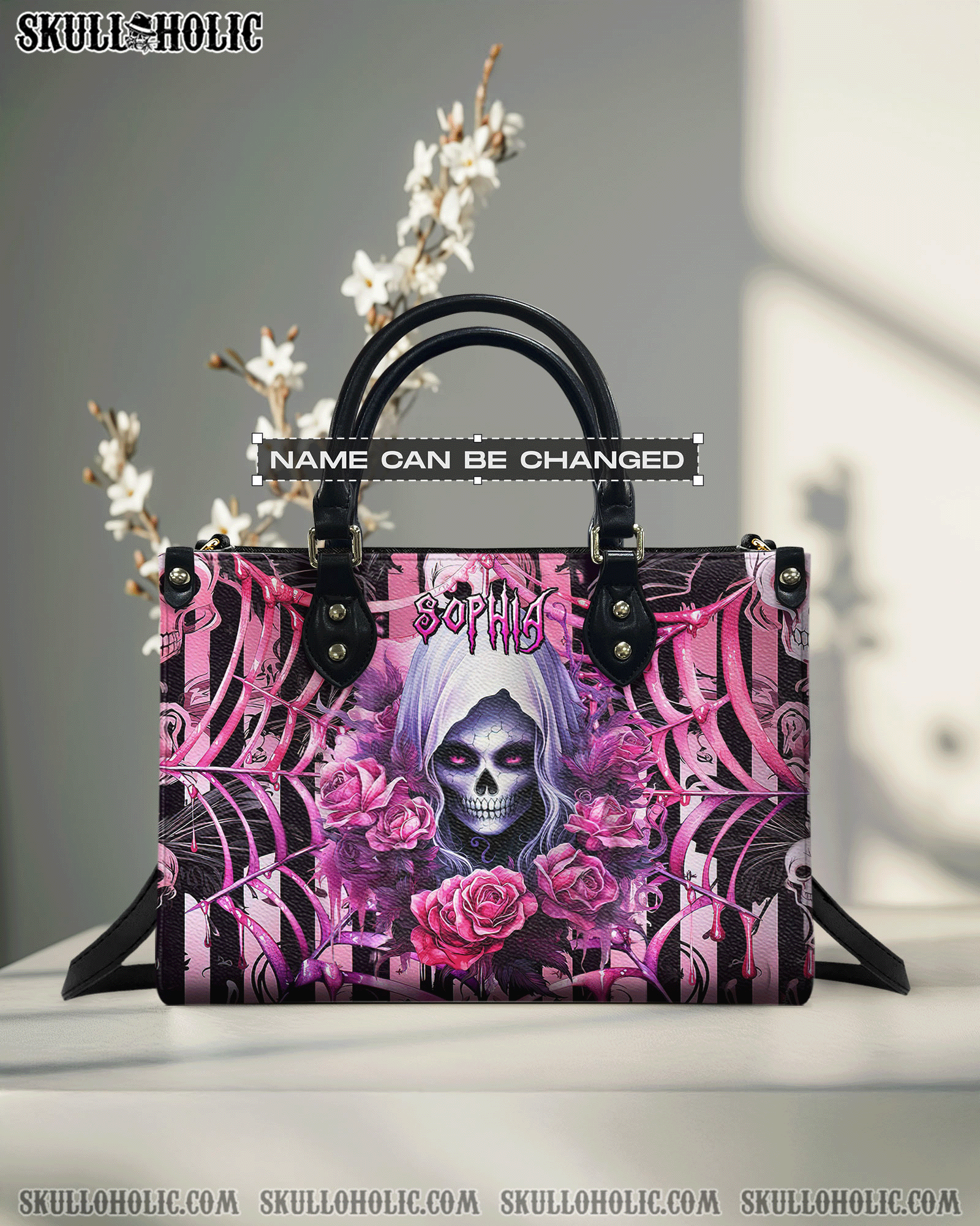 BLISSCORNERS SKULL REAPER ROSE LEATHER HANDBAG