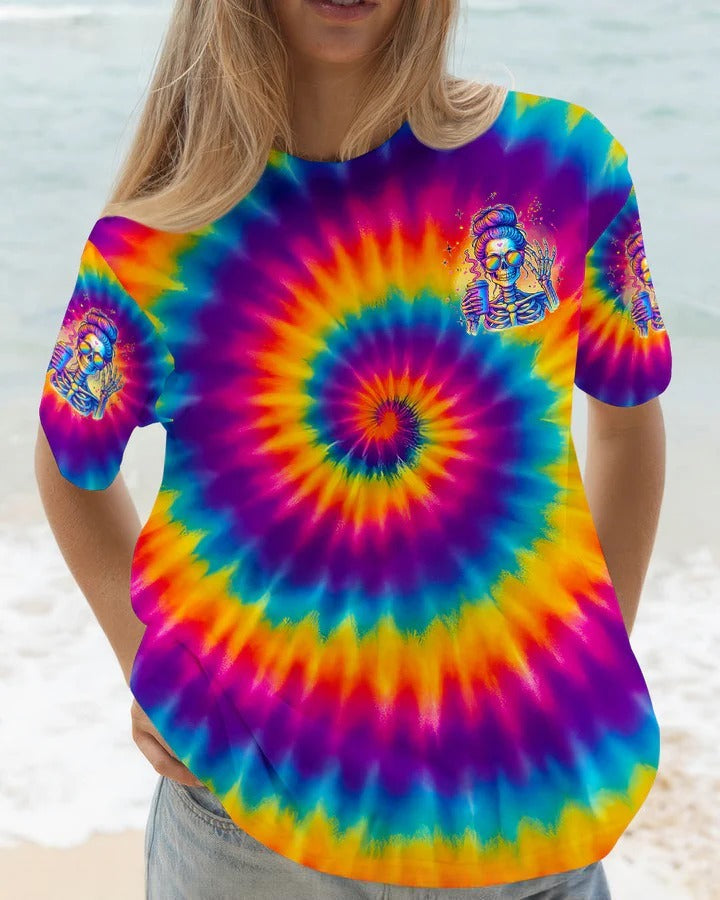 BLISSCORNERS NAH I'M GOOD MESSY BUN SKULL TIE DYE ALL OVER PRINT 1