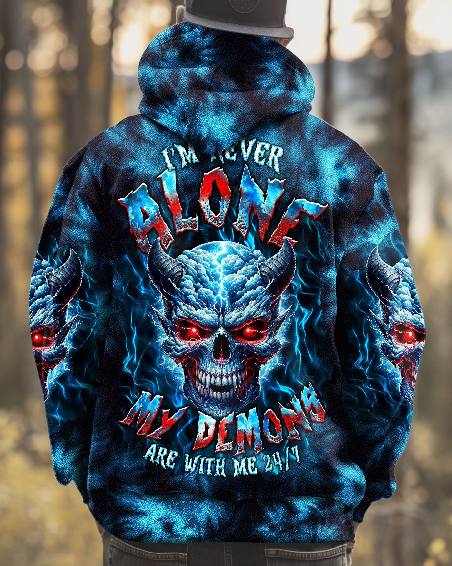 BLISSCORNERS I'M NEVER ALONE SKULL DEMON TIE DYE  ALL OVER PRINT