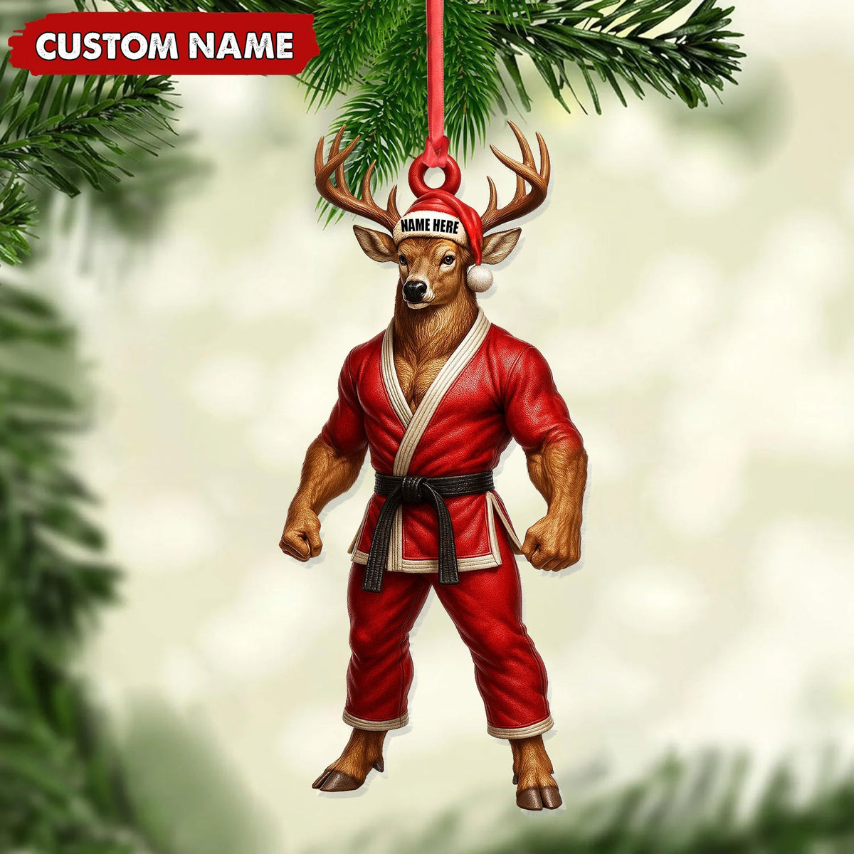 Blisscorners Personalized Karate Deer Ornament, Custom Name Martial Arts Christmas Decoration LM0411