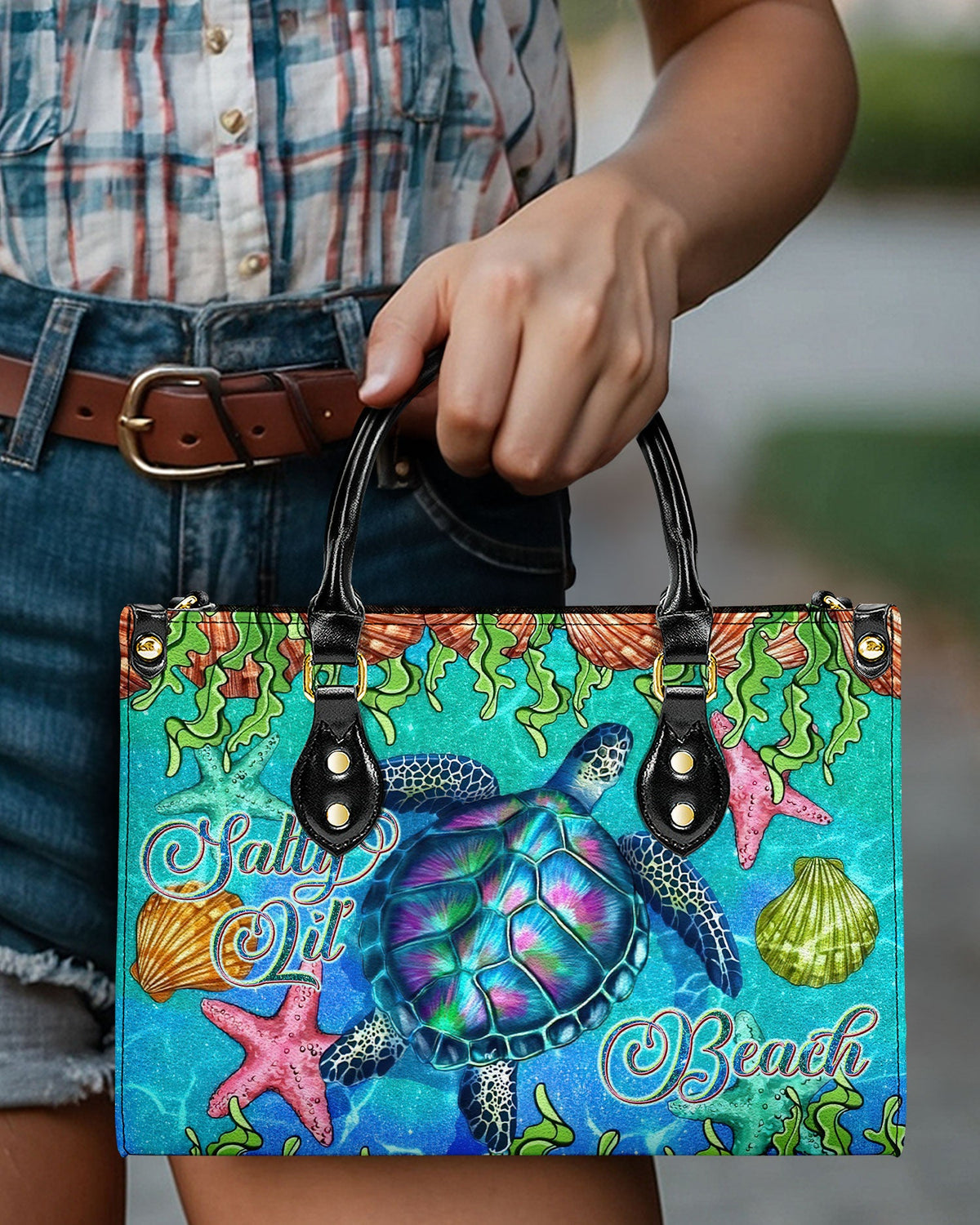 BLISSCORNERS SALTY LIL' BEACH TURTLE LEATHER HANDBAG