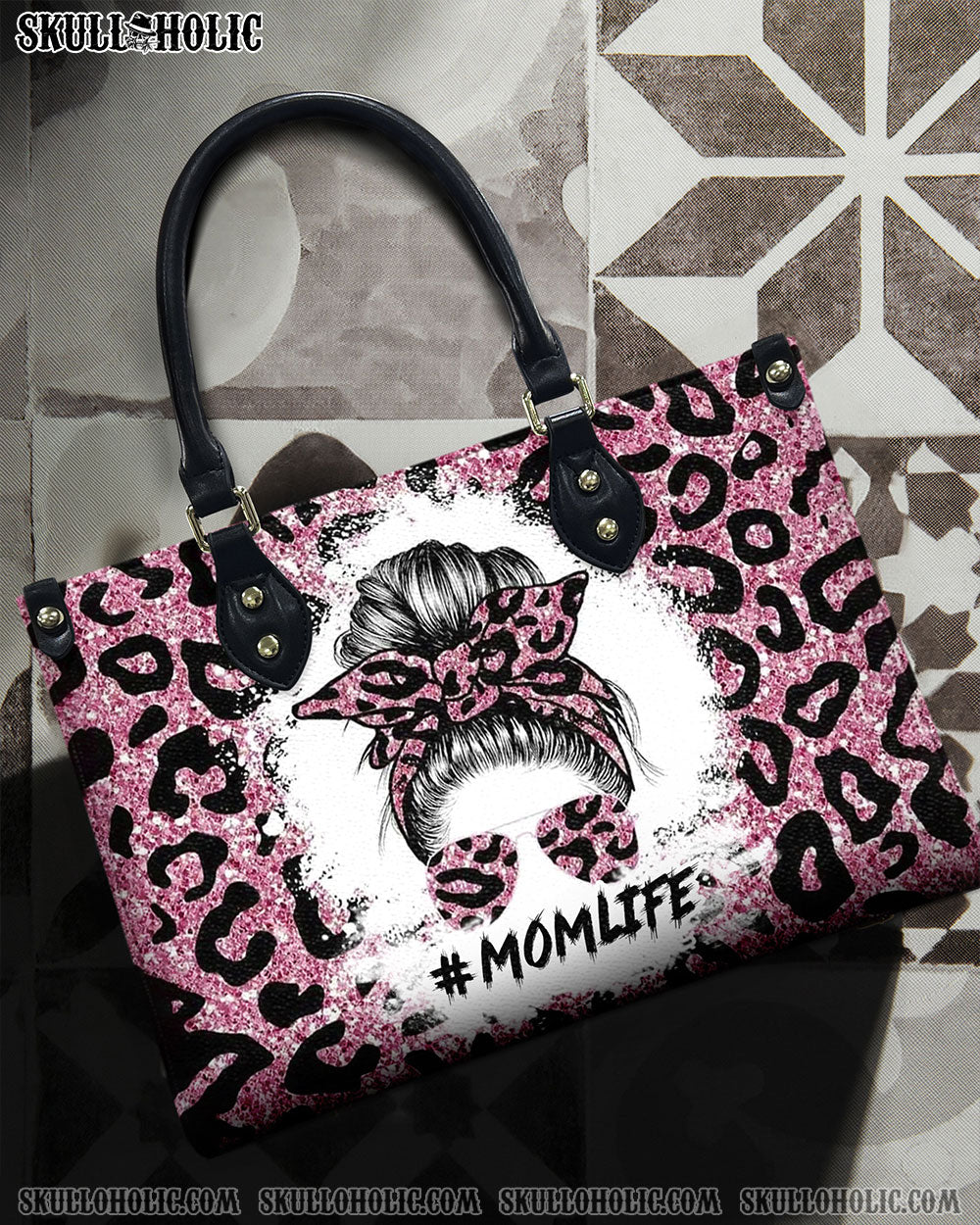 BLISSCORNERS MOMLIFE MESSY BUN LEOPARD LEATHER HANDBAG