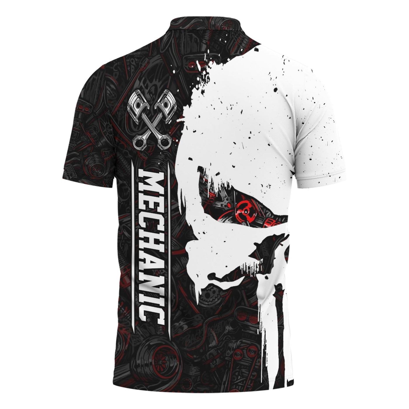 Blisscorners Personalized Mechanic Skull Shirt, Unique Gear Design, Gift for Mechanics & Motorheads, Funny Skull Shirt