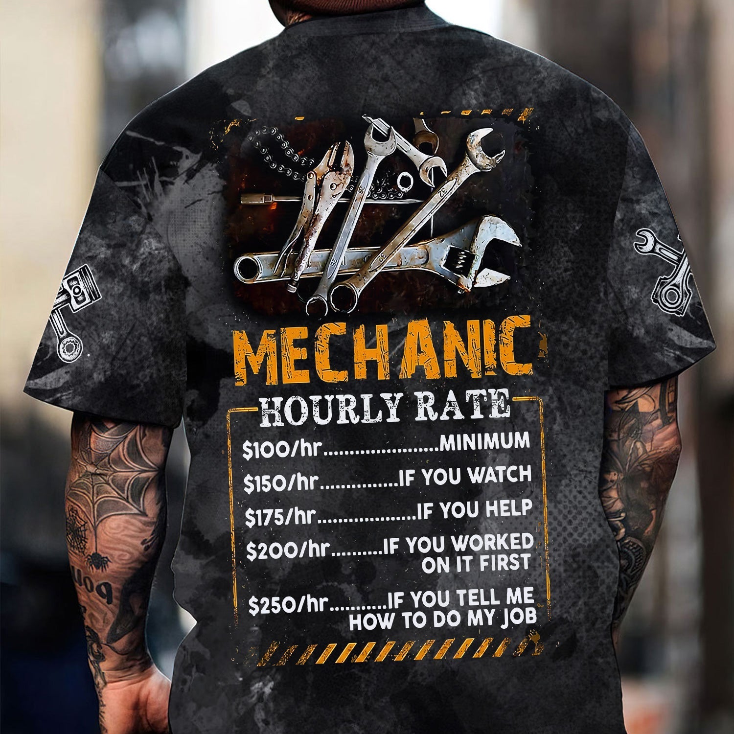 Blisscorners Personalized Mechanic T Shirt Custom Name Hourly Rate Funny Auto Repair Garage Workwear Tee Car Repair Wrench Shirt Gift For Men Dad