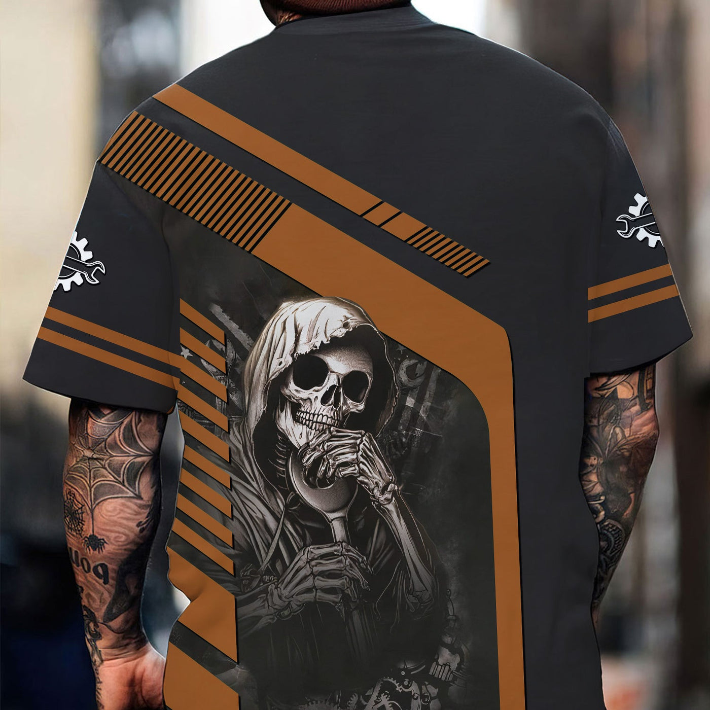Blisscorners Personalized Mechanic Shirt Custom Name Skull Wrench Auto Repair Garage Workwear Tee Car Repair Shirt Gift For Men Dad Husband Boyfriend