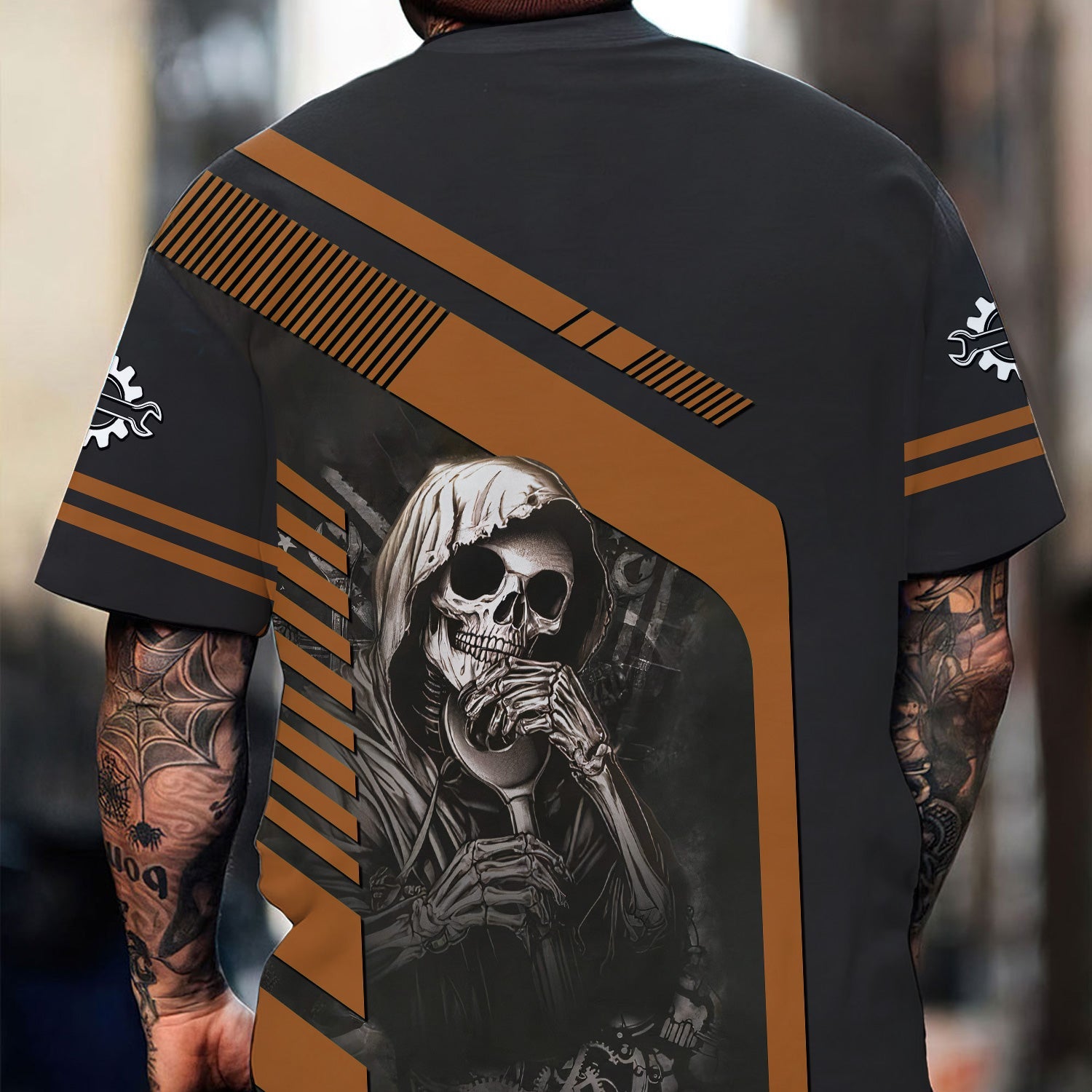 Blisscorners Personalized Mechanic Shirt Custom Name Skull Wrench Auto Repair Garage Workwear Tee Car Repair Shirt Gift For Men Dad Husband Boyfriend