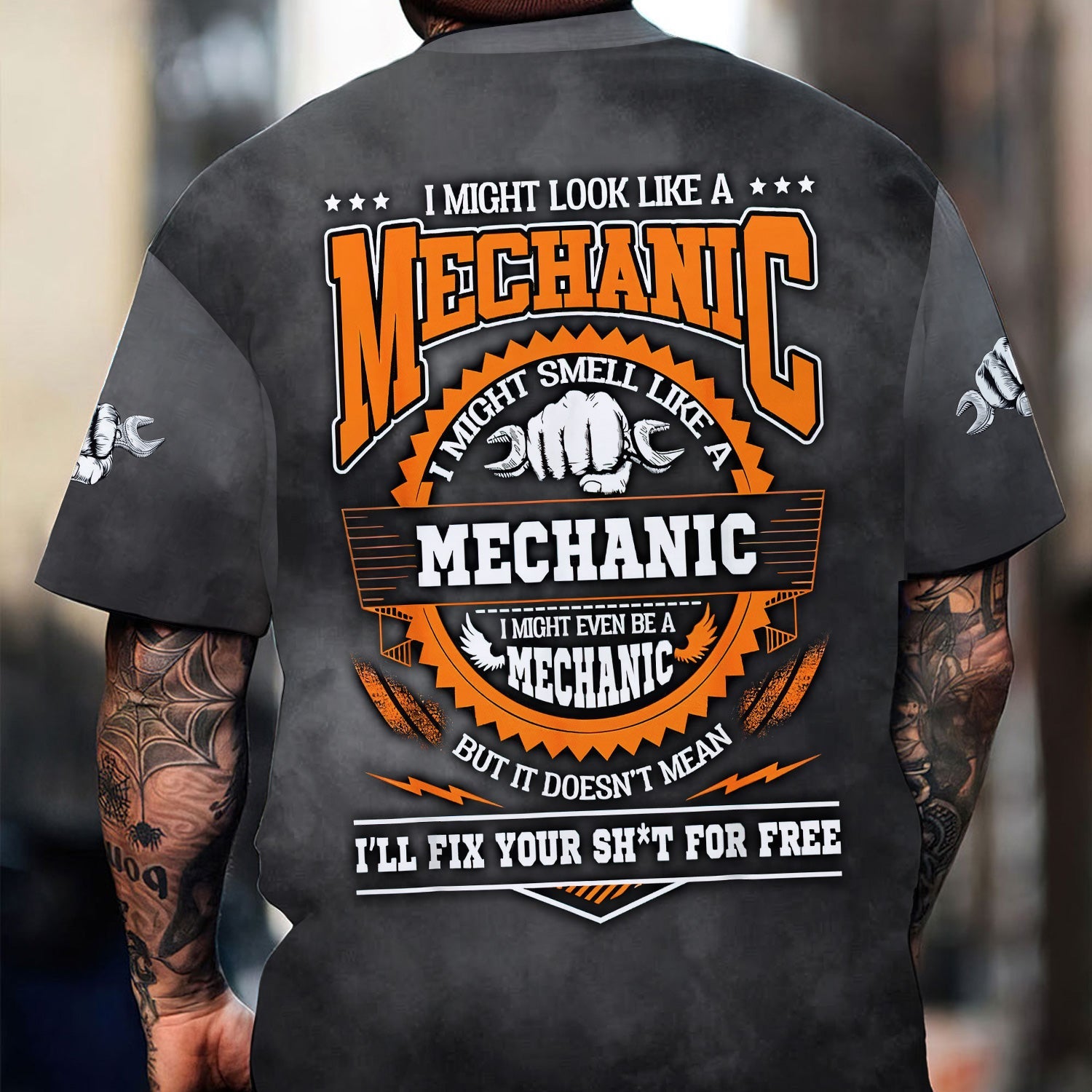 Blisscorners Mechanic Humor Shirt, I Might Look Like a Mechanic, Smell Like a Mechanic, But I Won’t Fix Your Sh*t for Free, Perfect Gift for Auto Repair Fans