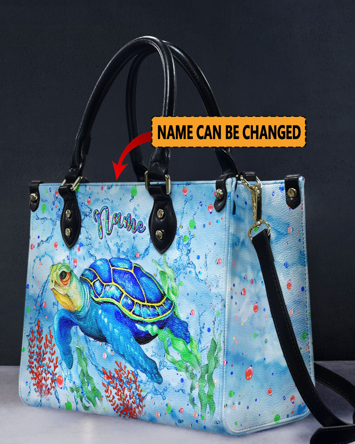 BLISSCORNERS PAINTING SEA TURTLE LEATHER HANDBAG
