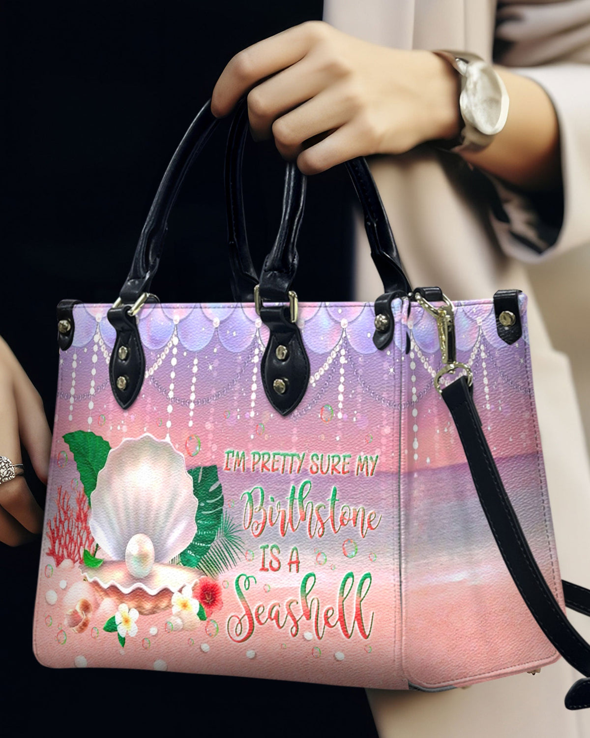 BLISSCORNERS I'M PRETTY SURE MY BIRTHSTONE IS A SEASHELL LEATHER HANDBAG
