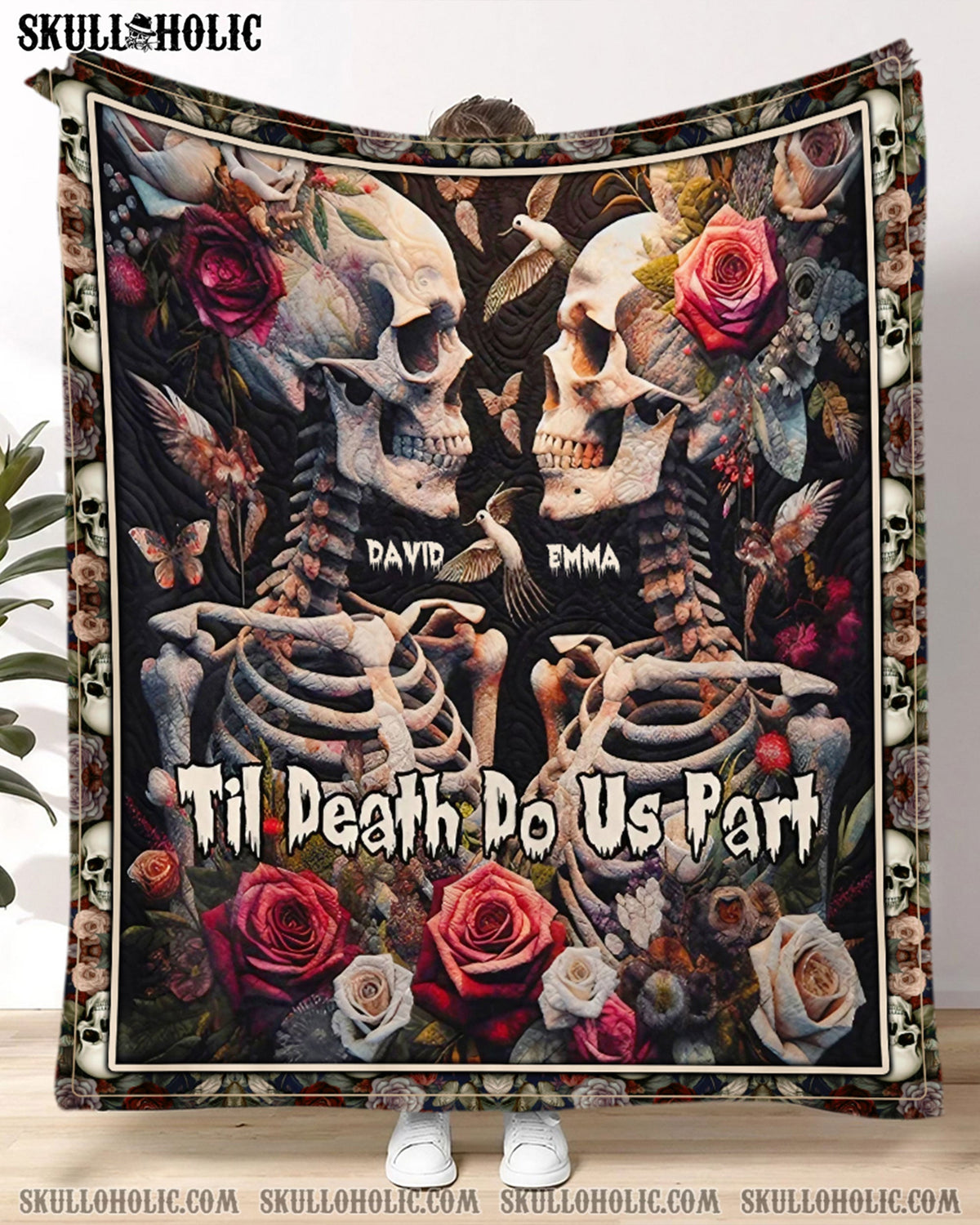 BLISSCORNERS PERSONALIZED TIL DEATH DO US PART SKULL COUPLE FLEECE BLANKET