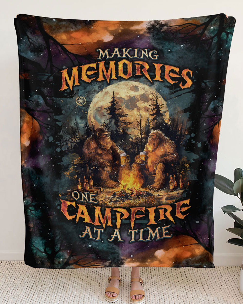 BLISSCORNERS MAKING MEMORIES ONE CAMPFIRE AT A TIME BIGFOOT WOVEN AND FLEECE BLANKET