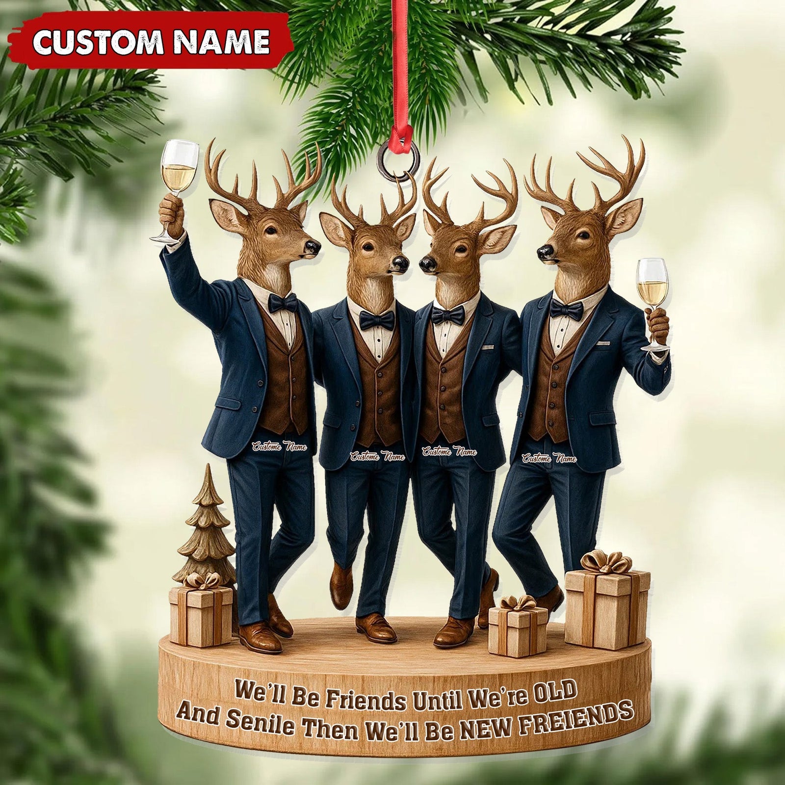 Blisscorners Personalized Friends Christmas Ornament, Funny Deer Best Friend Gift, Custom Name Tuxedo Buddy Keepsake MT2411