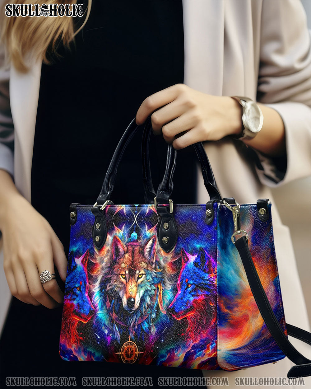 BLISSCORNERS THREE WOLVES LEATHER HANDBAG