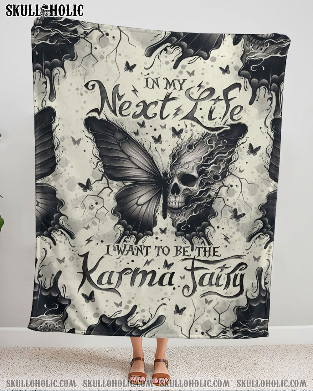 BLISSCORNERS KARMA FAIRY SKULL BUTTERFLY WOVEN AND FLEECE BLANKET