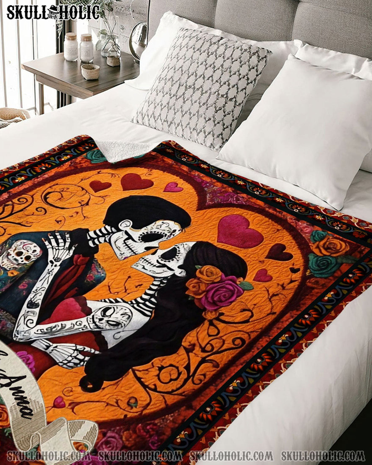 BLISSCORNERS PERSONALIZED SKULL COUPLE FLEECE BLANKET