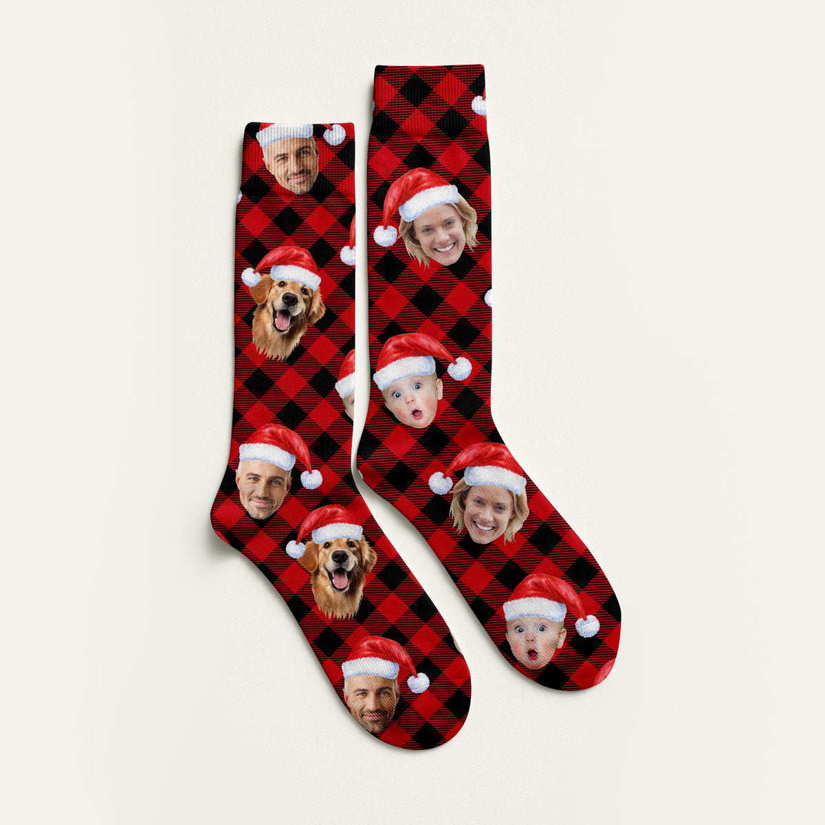 Blisscorners Custom Face Red And Black Checkered Golf Socks, Christmas Golf Socks, Christmas Golf GiftLM2611