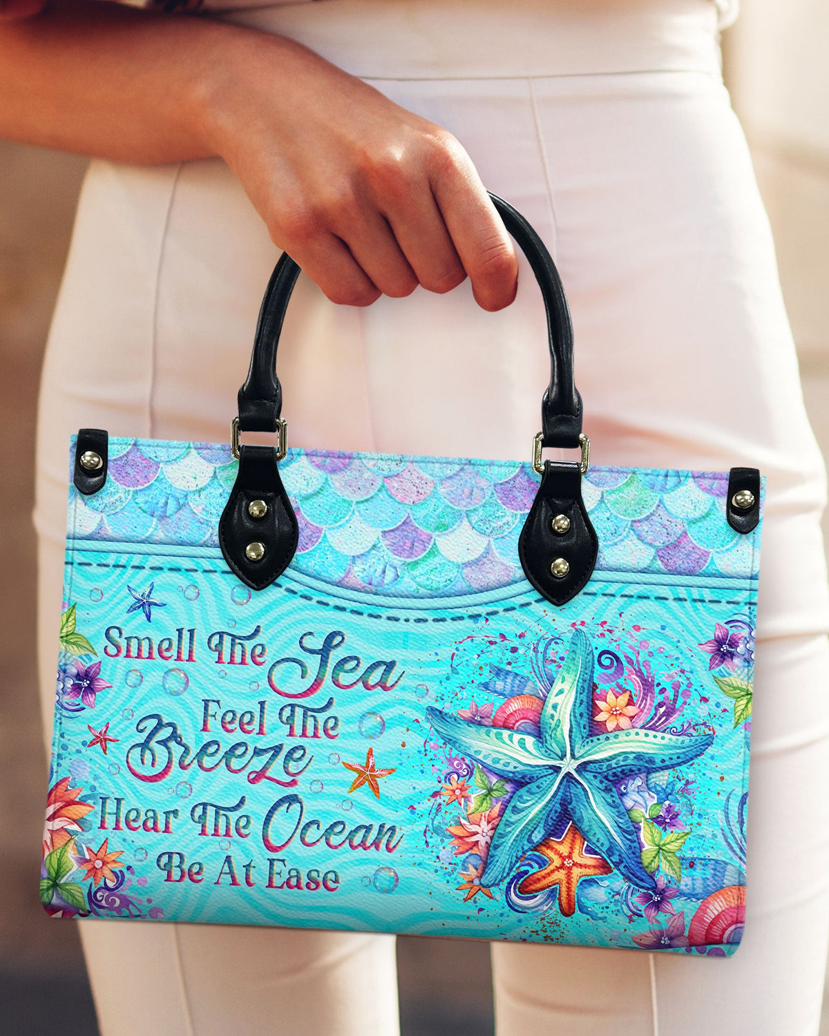 BLISSCORNERS SMELL THE SEA FEEL THE BREEZE STARFISH LEATHER HANDBAG