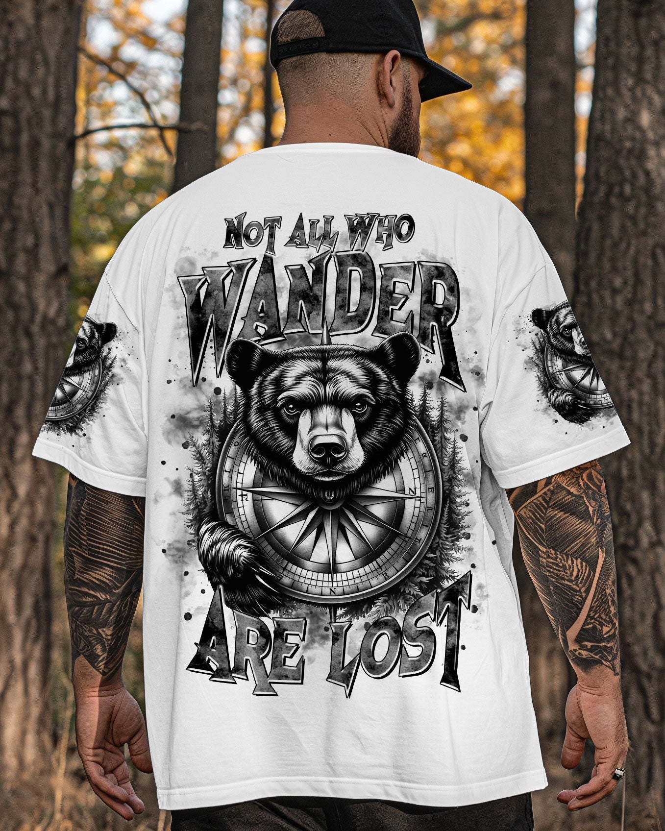 BLISSCORNERS NOT ALL WHO WANDER ARE LOST BEAR COMPASS ALL OVER PRINT