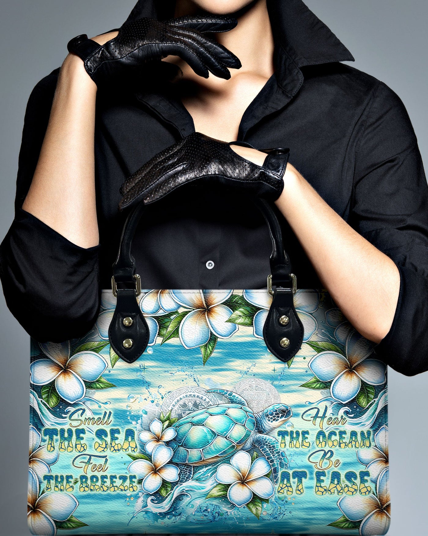 BLISSCORNERS SMELL THE SEA FEEL THE BREEZE TURTLE LEATHER HANDBAG