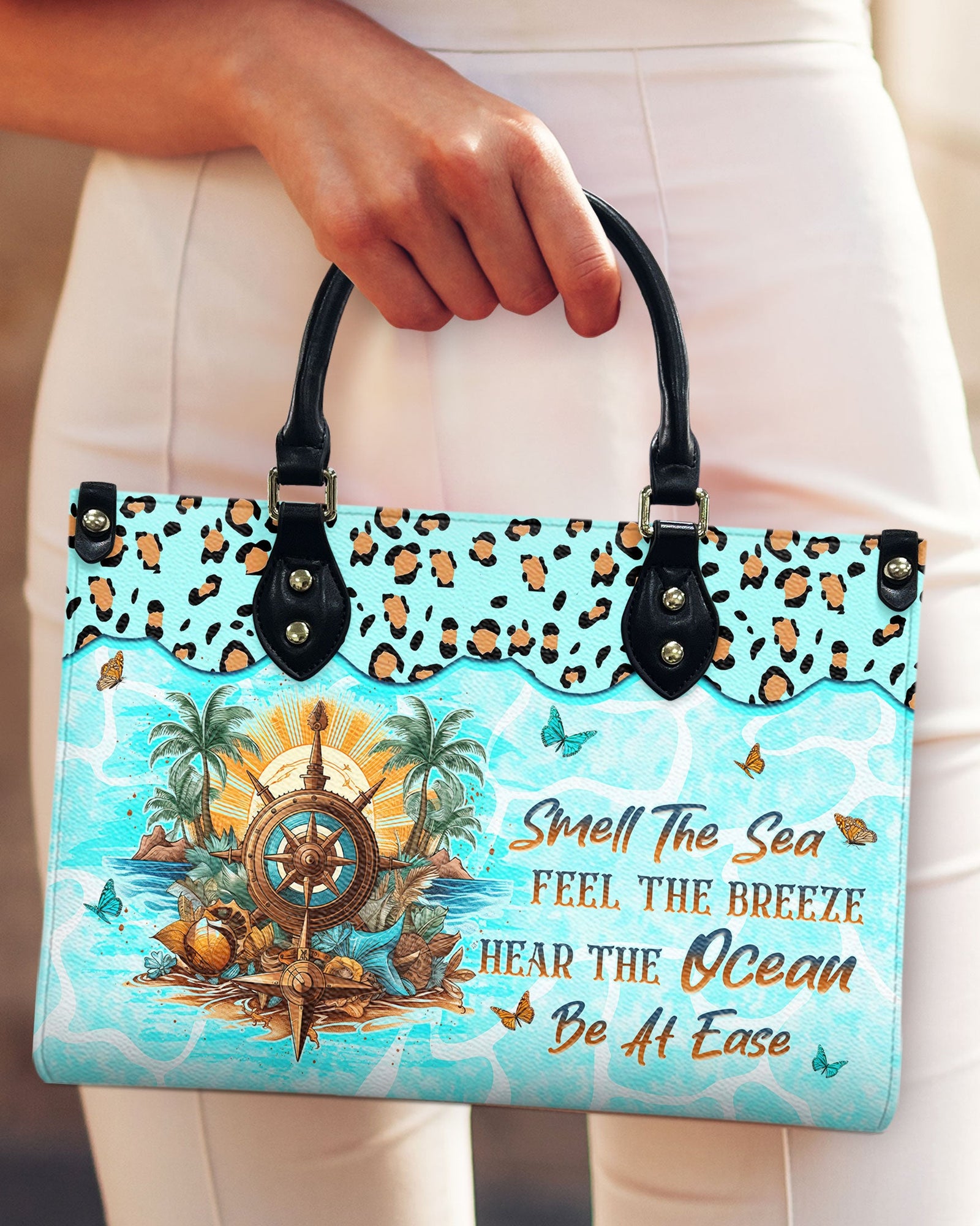 BLISSCORNERS SMELL THE SEA FEEL THE BREEZE LEATHER HANDBAG