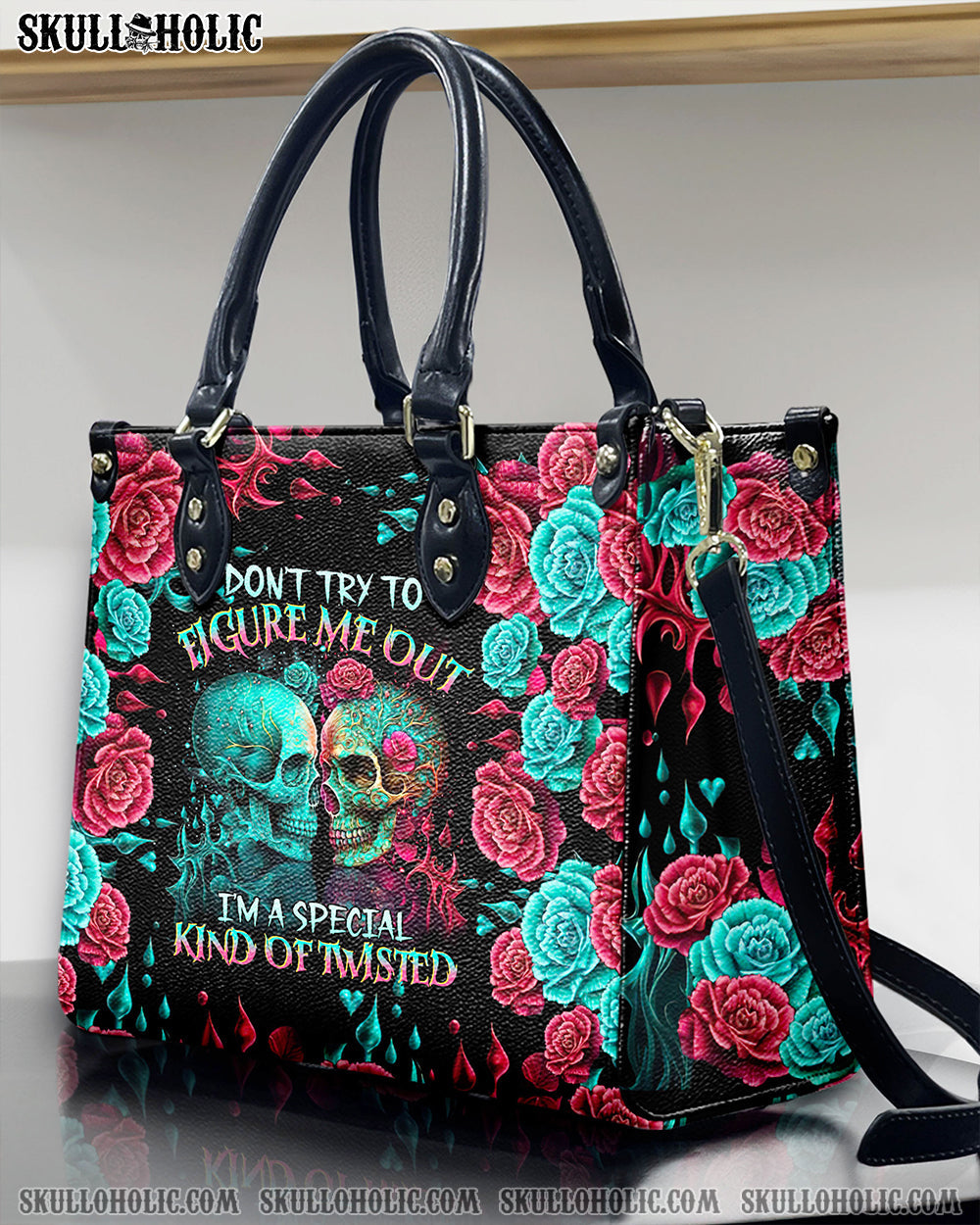 BLISSCORNERS DON'T TRY TO FIGURE ME OUT SKULL LEATHER HANDBAG
