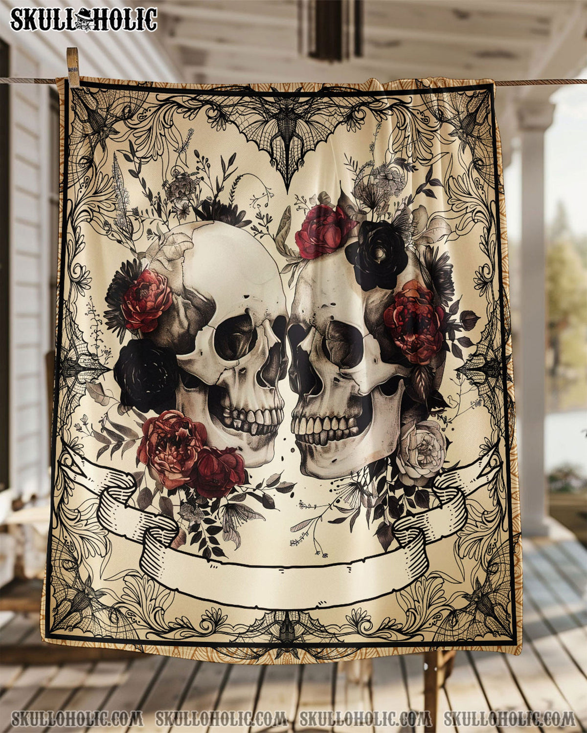 BLISSCORNERS PERSONALIZED SKULL COUPLE FLEECE BLANKET