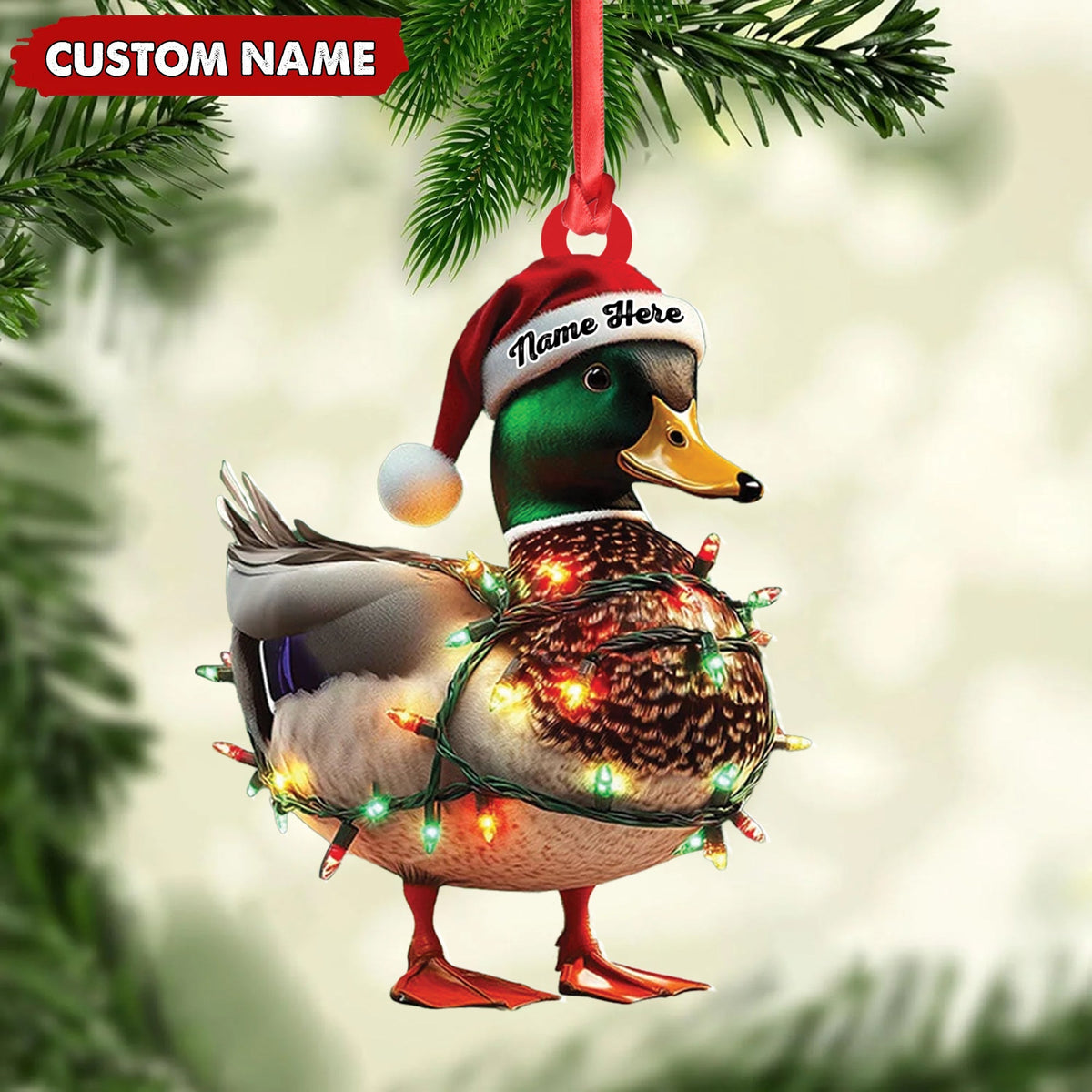 Blisscorners Personalized Duck Acrylic Christmas Ornament Funny Custom Hunting Tree Decoration For Hunters LM0110