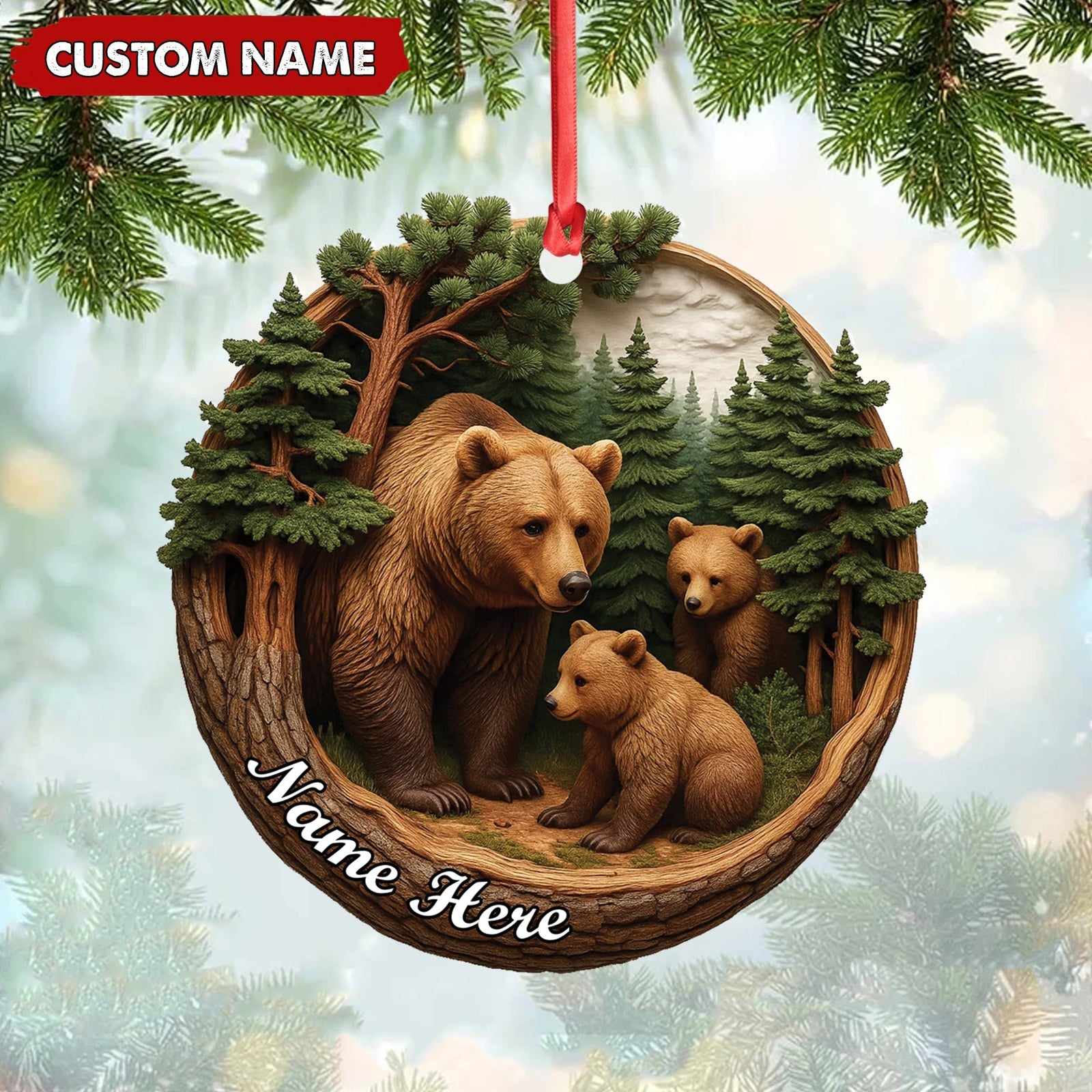 Blisscorners Personalized Bear Family Canvas, Woodland Forest Wall Art, Rustic Nature Home Decor Gift for Animal Lovers LM0411