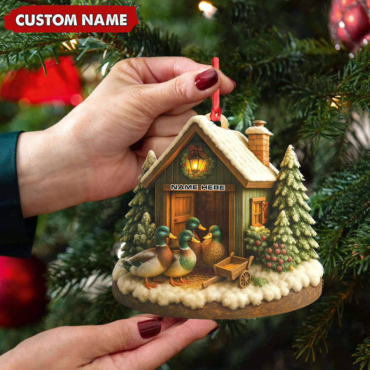 Blisscorners Personalized Acrylic Mallard Duck Family Christmas Ornament - Rustic Holiday Cabin Decor for Nature & Wildlife Lovers LM0110