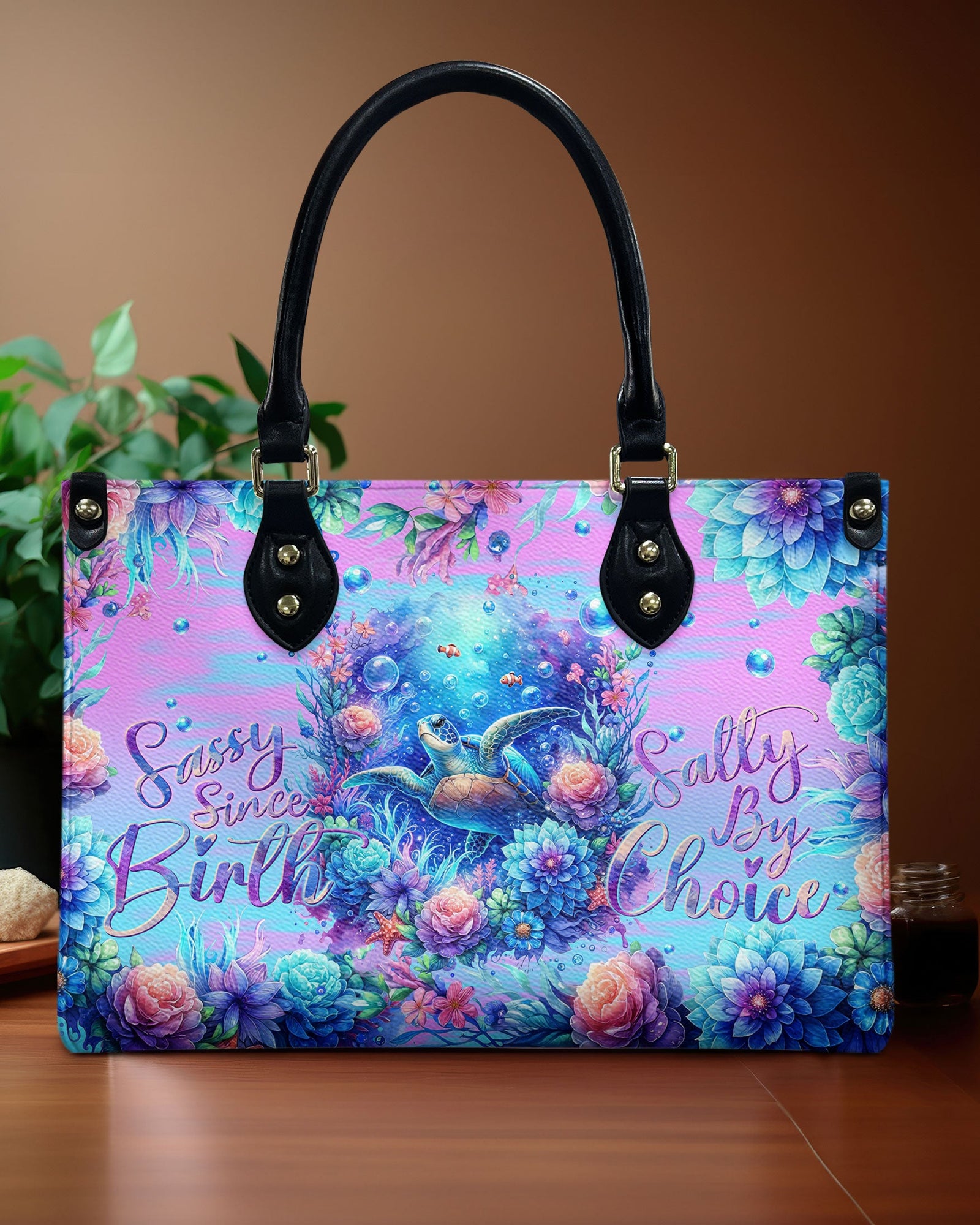 BLISSCORNERS SASSY SINCE BIRTH SALTY BY CHOICE TURTLE LEATHER HANDBAG