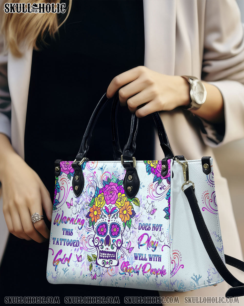 BLISSCORNERS WARNING THIS TATTOOED GIRL LEATHER HANDBAG