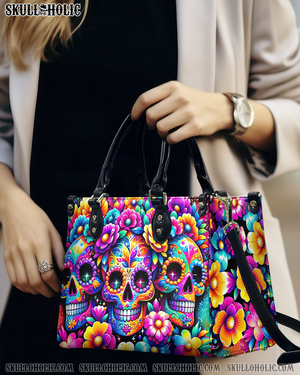 BLISSCORNERS SEAMLESS RAINBOW SUGAR SKULL LEATHER HANDBAG
